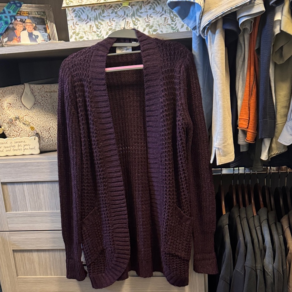 RD Style Open-Front Knit Cardigan in Plum